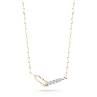 14K Yellow Gold Paperclip Chain with a Diamond and Polished Link